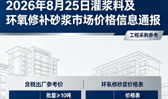 江汉2026年8月25日灌浆料及环氧修补砂浆市场价格信息通报